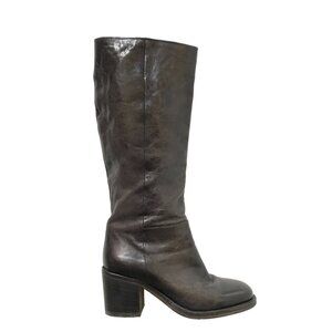 Pantanetti Leather Knee High Tall Boots Womens 38 8 Brown Chocolate Block Heel